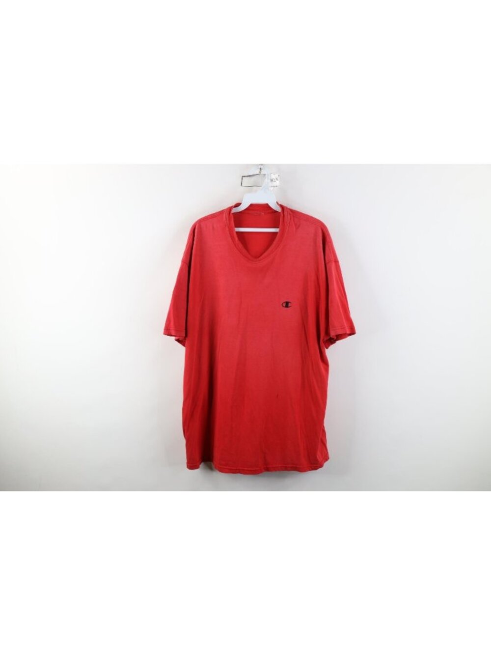Vintage 90s Champion Mens 2XL Distressed Sun Faded Short Sleeve T-Shirt Red